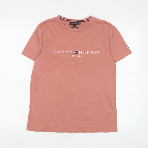 Tommy Hilfiger Womens Pink Cotton Basic T-Shirt Size M Crew Neck - Logo, Embroidered