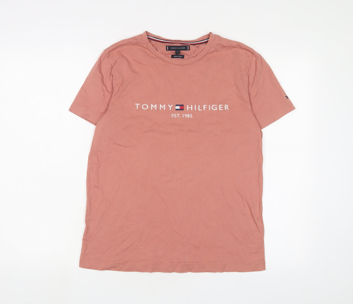 Tommy Hilfiger Womens Pink Cotton Basic T-Shirt Size M Crew Neck - Logo, Embroidered