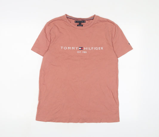 Tommy Hilfiger Womens Pink Cotton Basic T-Shirt Size M Crew Neck - Logo, Embroidered