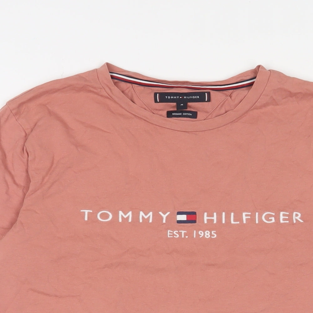 Tommy Hilfiger Womens Pink Cotton Basic T-Shirt Size M Crew Neck - Logo, Embroidered