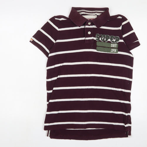 Superdry Mens Purple Striped Cotton Polo Size M Collared Button - Logo, Embroidered