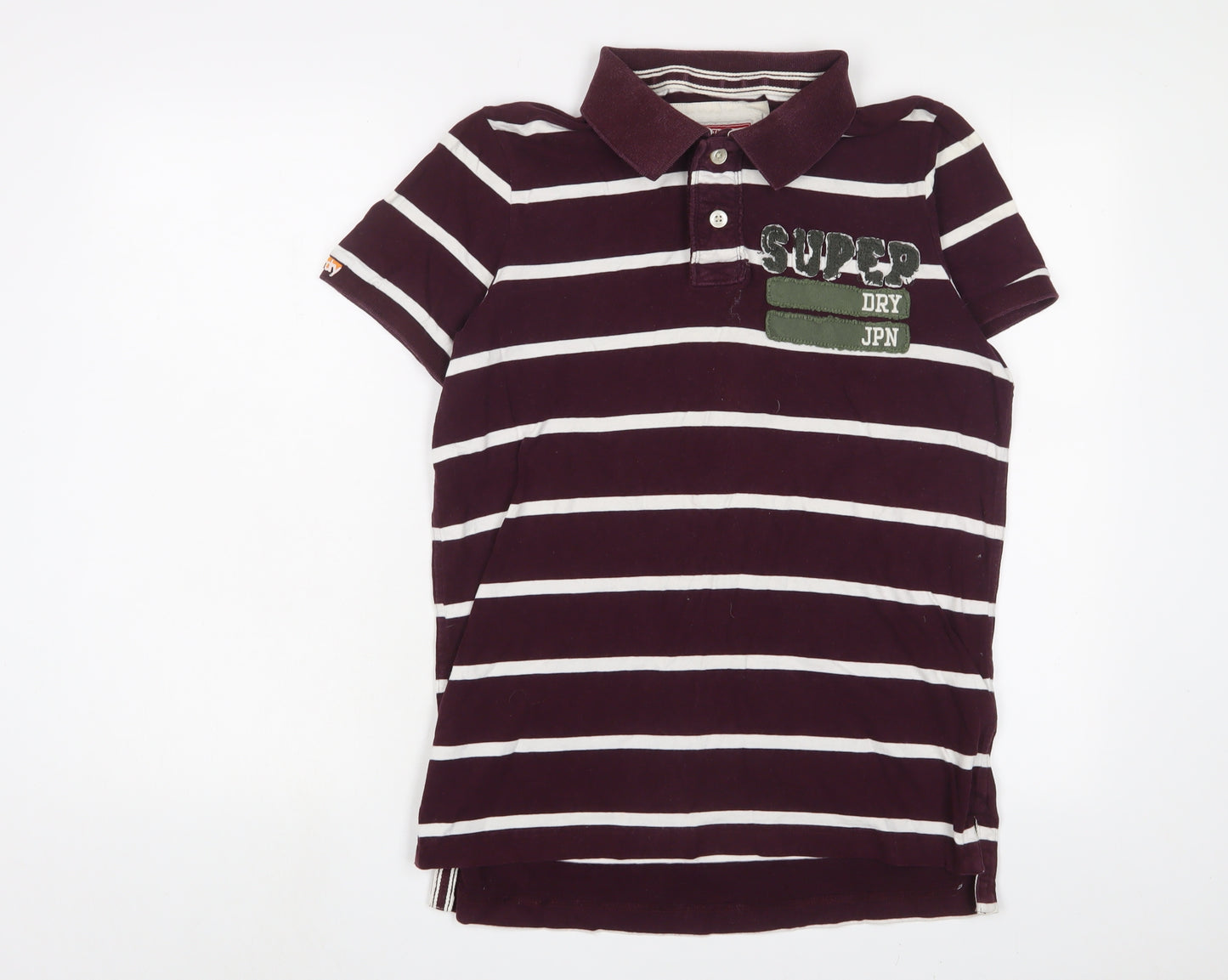 Superdry Mens Purple Striped Cotton Polo Size M Collared Button - Logo, Embroidered