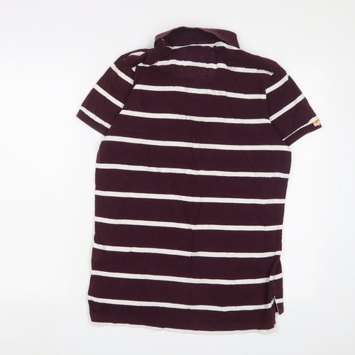 Superdry Mens Purple Striped Cotton Polo Size M Collared Button - Logo, Embroidered