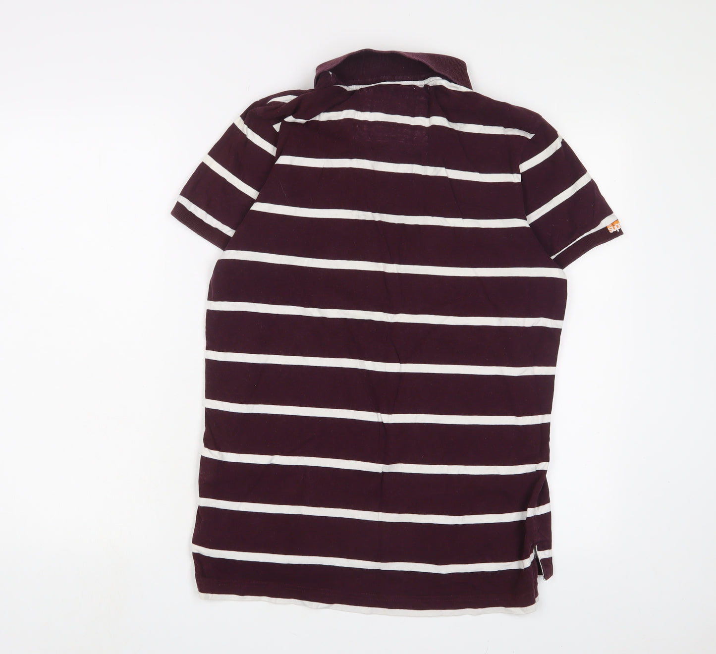 Superdry Mens Purple Striped Cotton Polo Size M Collared Button - Logo, Embroidered