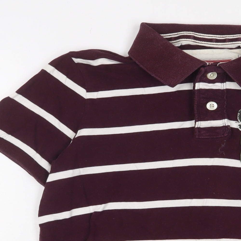 Superdry Mens Purple Striped Cotton Polo Size M Collared Button - Logo, Embroidered