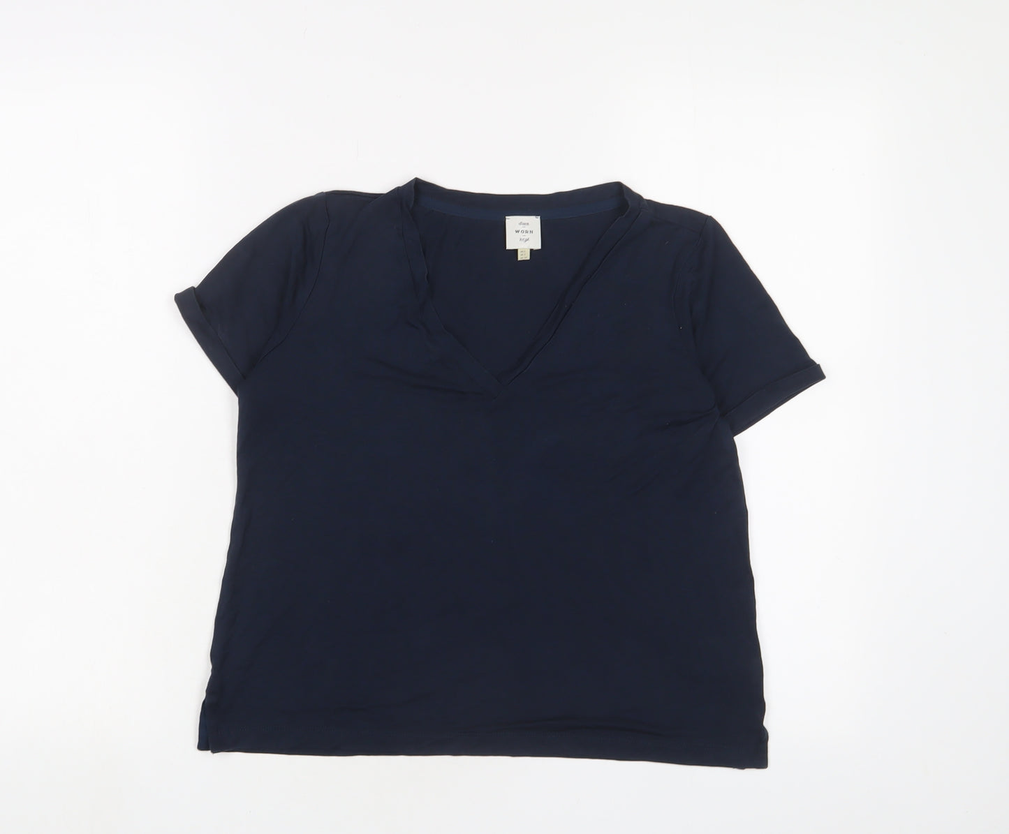 Seen Worn Kept Womens Blue Lyocell Basic T-Shirt Size 6 V-Neck