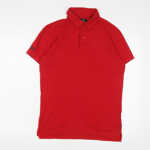 Superdry Mens Red Cotton Polo Size M Collared Button