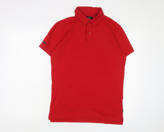 Superdry Mens Red Cotton Polo Size M Collared Button