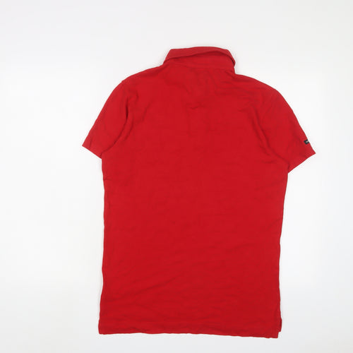 Superdry Mens Red Cotton Polo Size M Collared Button