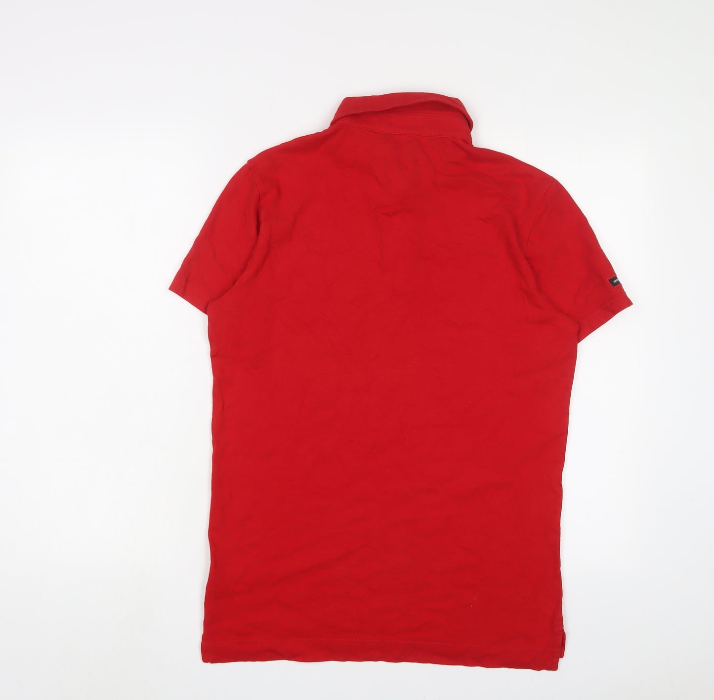 Superdry Mens Red Cotton Polo Size M Collared Button