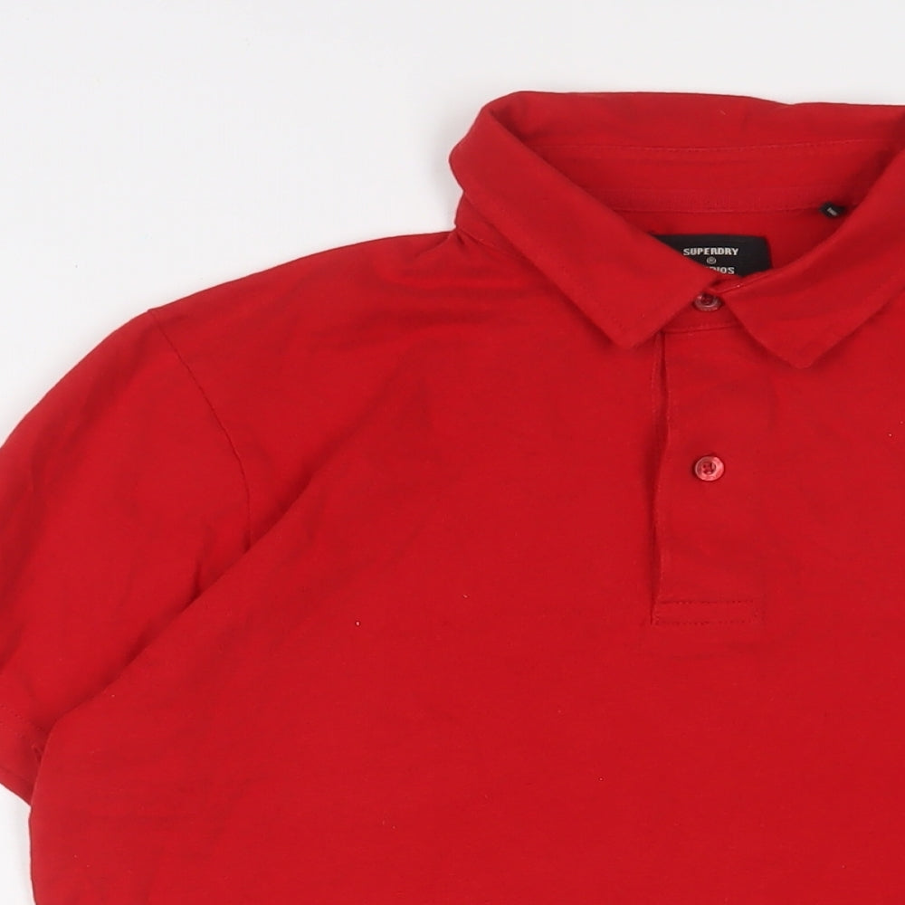 Superdry Mens Red Cotton Polo Size M Collared Button