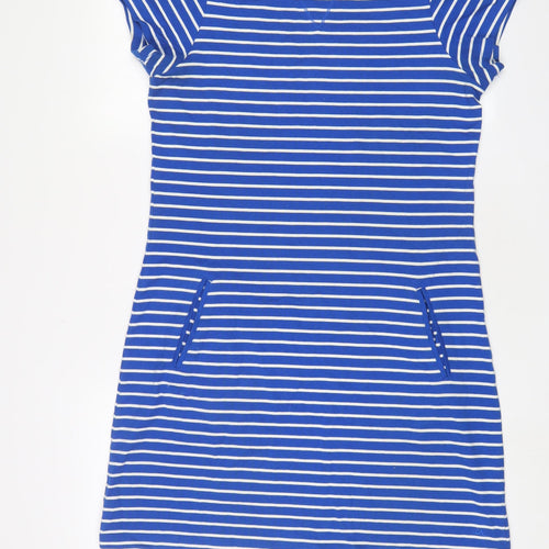 MANTARAY PRODUCTS Womens Blue Striped Cotton A-Line Size 14 Boat Neck Pullover