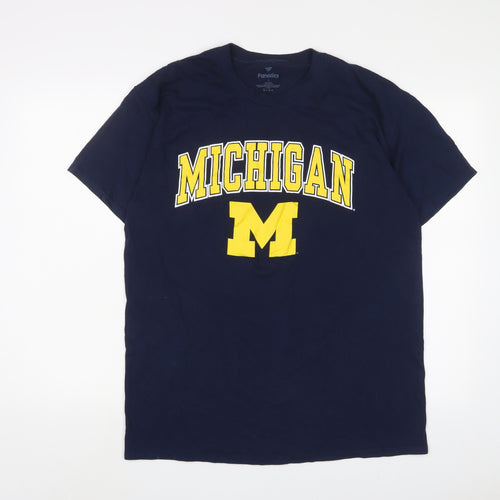 Michigan Mens Blue Cotton T-Shirt Size L Crew Neck