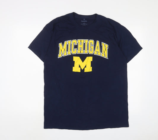 Michigan Mens Blue Cotton T-Shirt Size L Crew Neck