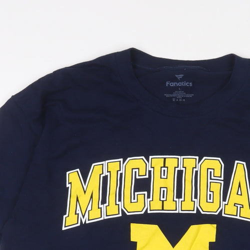 Michigan Mens Blue Cotton T-Shirt Size L Crew Neck