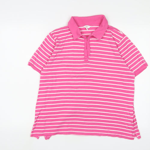 Cotton Traders Womens Pink Striped Cotton Basic Polo Size 22 Collared