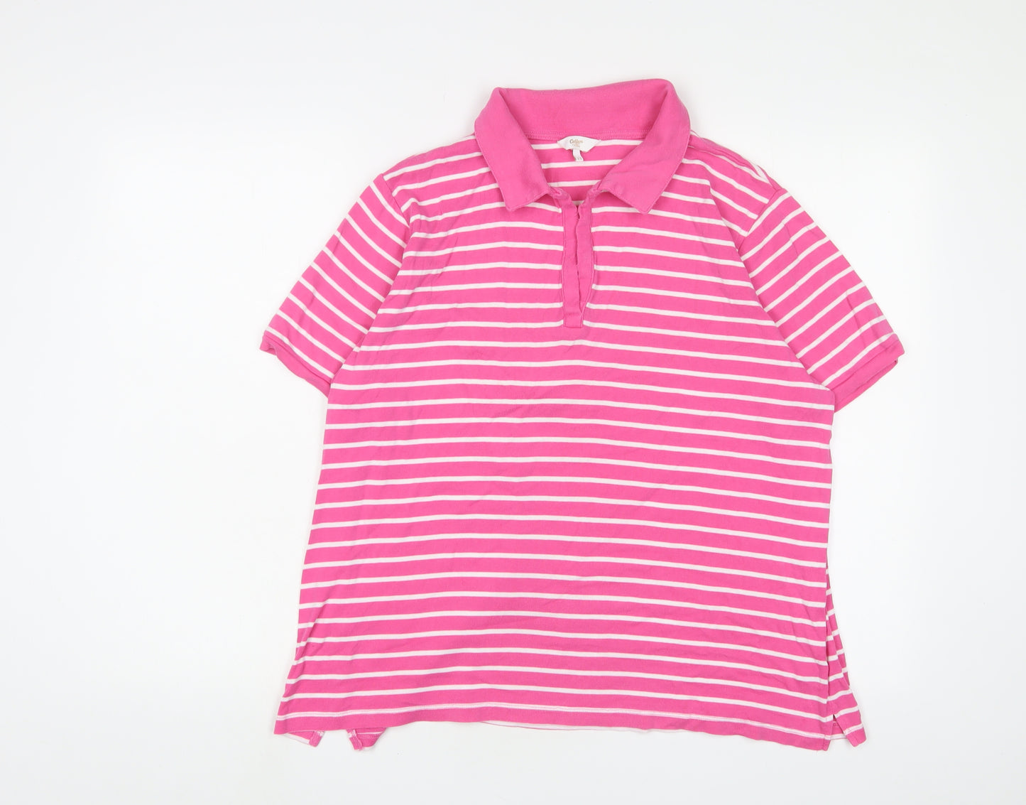 Cotton Traders Womens Pink Striped Cotton Basic Polo Size 22 Collared