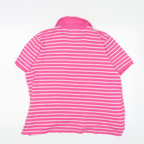 Cotton Traders Womens Pink Striped Cotton Basic Polo Size 22 Collared