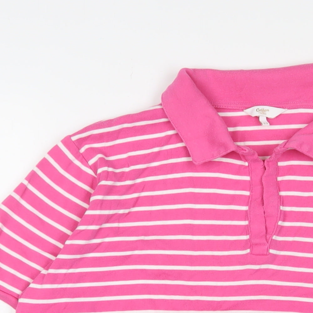 Cotton Traders Womens Pink Striped Cotton Basic Polo Size 22 Collared