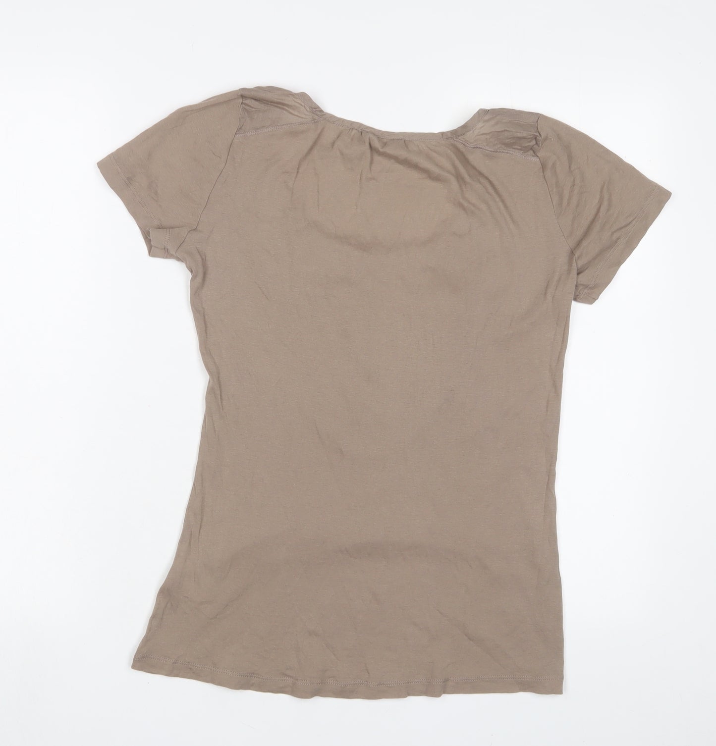 Noa Noa Womens Brown Cotton Basic T-Shirt Size L Scoop Neck - Embroidered