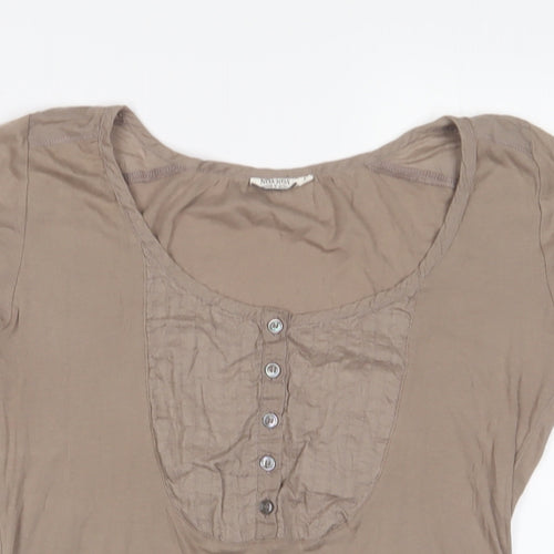 Noa Noa Womens Brown Cotton Basic T-Shirt Size L Scoop Neck - Embroidered