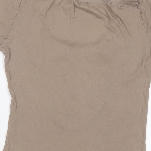 Noa Noa Womens Brown Cotton Basic T-Shirt Size L Scoop Neck - Embroidered