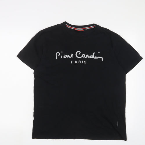 Pierre Cardin Mens Black Cotton T-Shirt Size XL Crew Neck - Logo