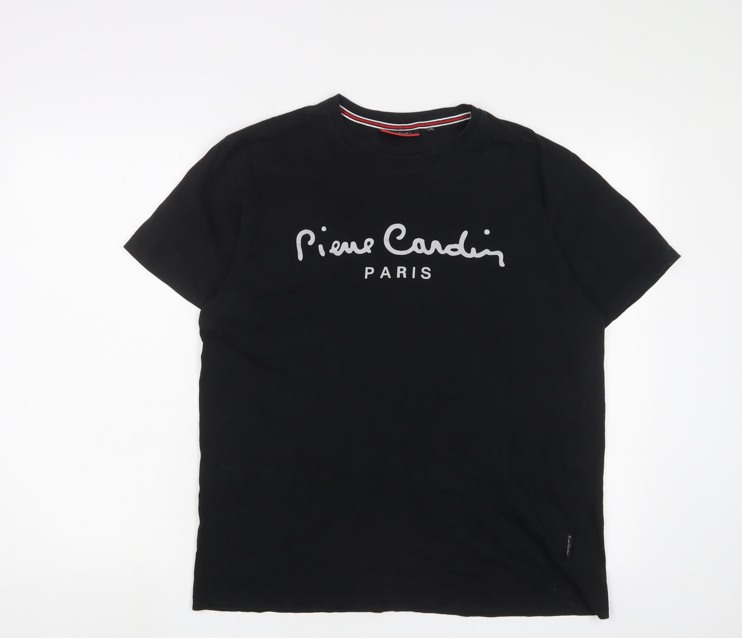 Pierre Cardin Mens Black Cotton T-Shirt Size XL Crew Neck - Logo