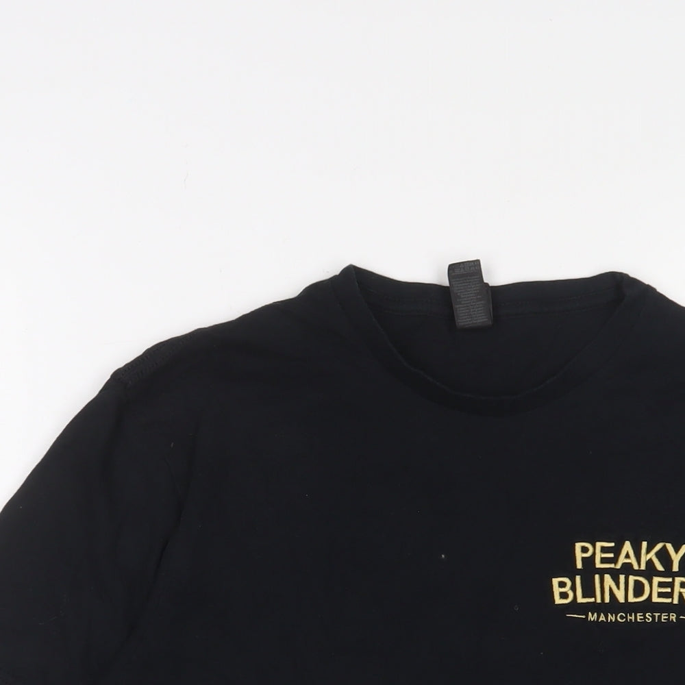 Peaky Blinders Mens Black Cotton T-Shirt Size M Crew Neck - Embroidered