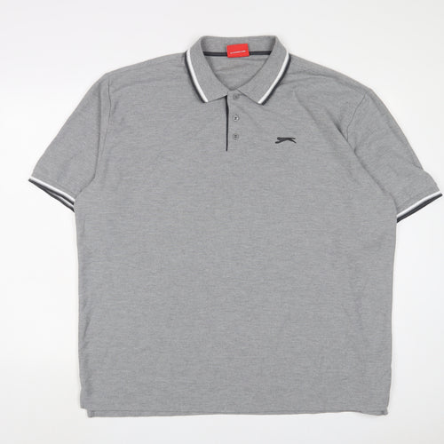 Slazenger Mens Grey Cotton Polo Size 3XL Collared Button - Logo, Embroidered