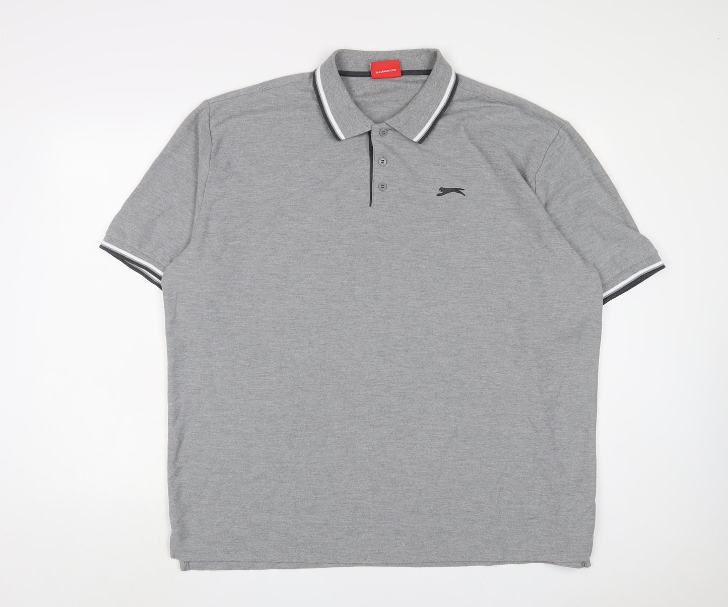 Slazenger Mens Grey Cotton Polo Size 3XL Collared Button - Logo, Embroidered