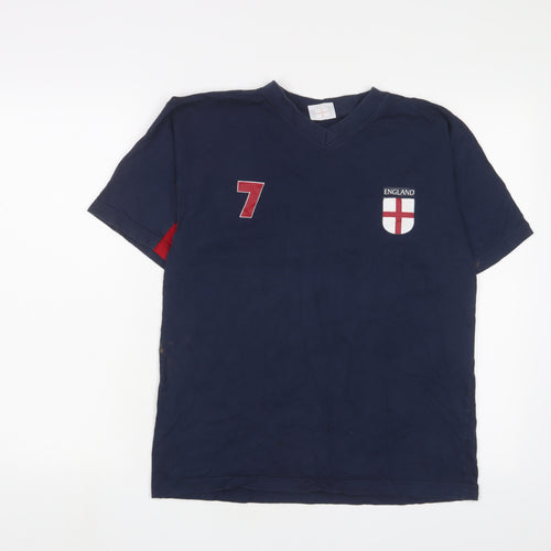 England Boys Blue Cotton Basic T-Shirt Size 13-14 Years V-Neck Pullover