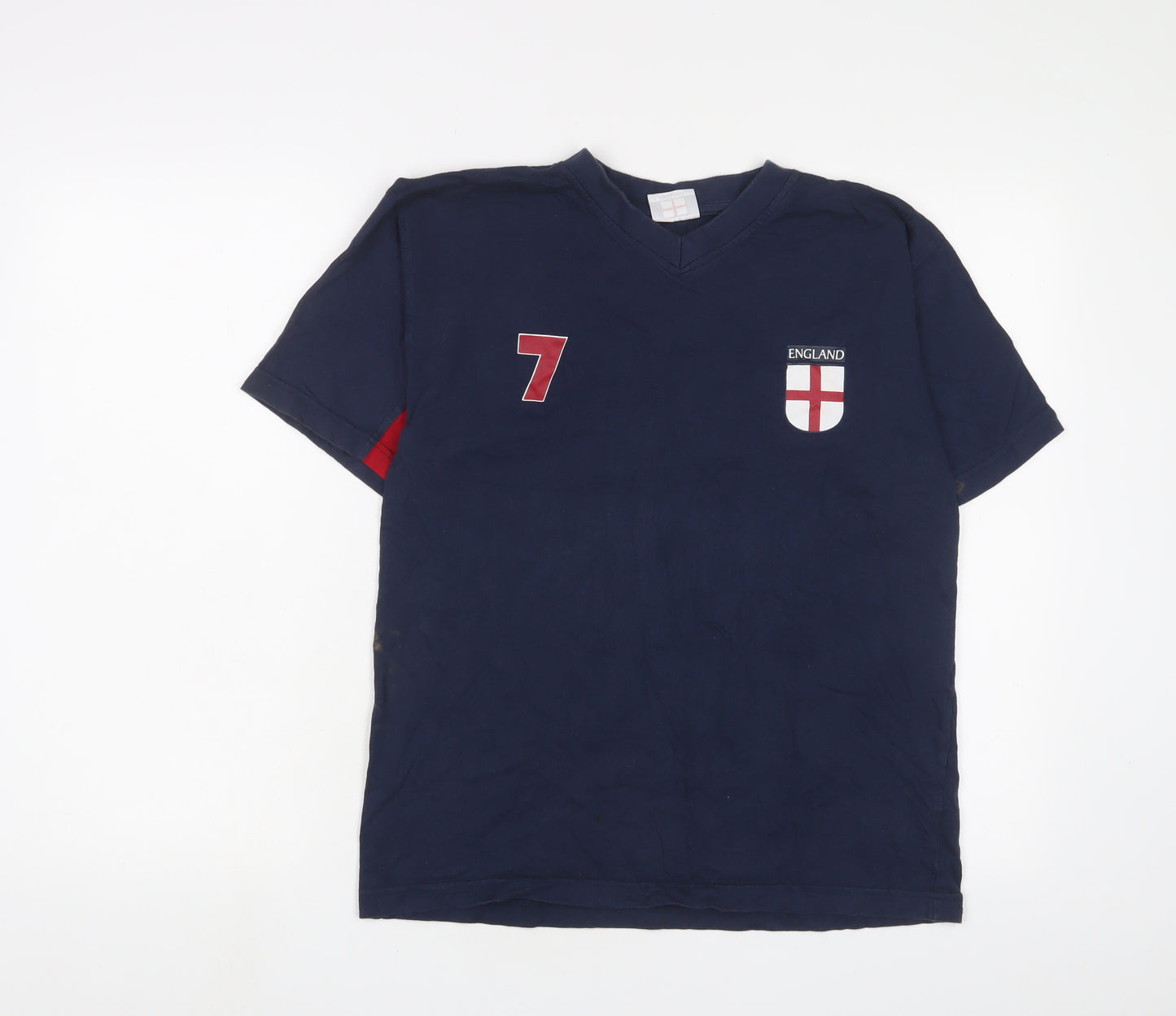 England Boys Blue Cotton Basic T-Shirt Size 13-14 Years V-Neck Pullover