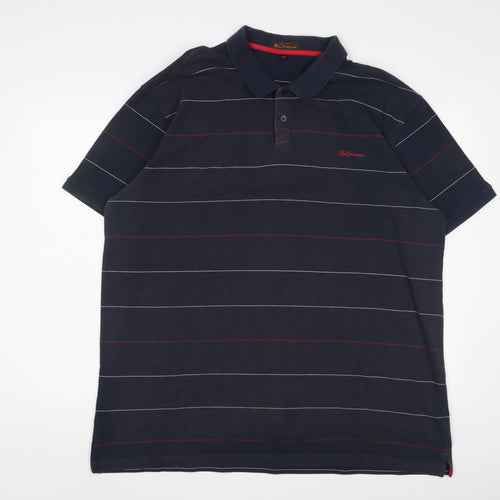 Ben Sherman Mens Blue Striped Cotton Polo Size 3XL Collared Button - Logo, Embroidered