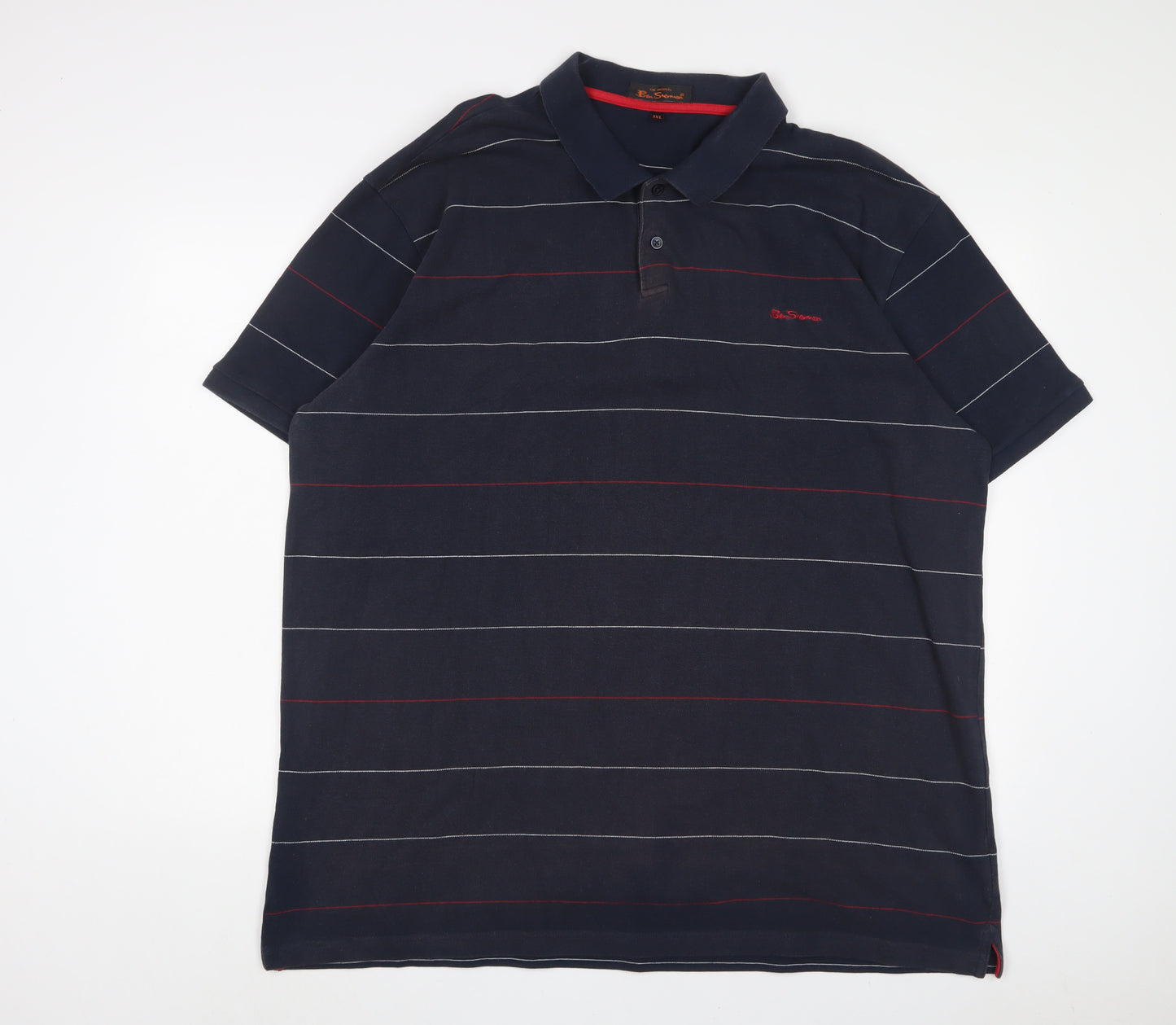 Ben Sherman Mens Blue Striped Cotton Polo Size 3XL Collared Button - Logo, Embroidered