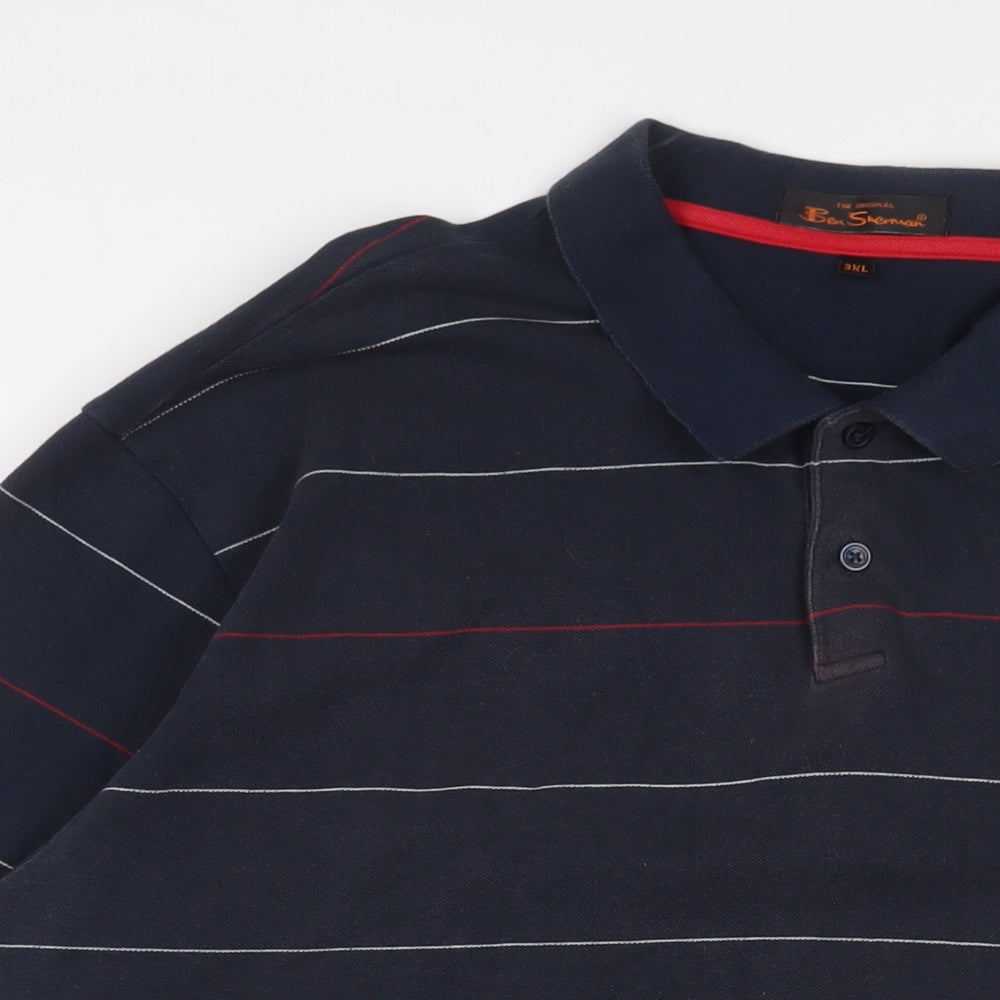 Ben Sherman Mens Blue Striped Cotton Polo Size 3XL Collared Button - Logo, Embroidered