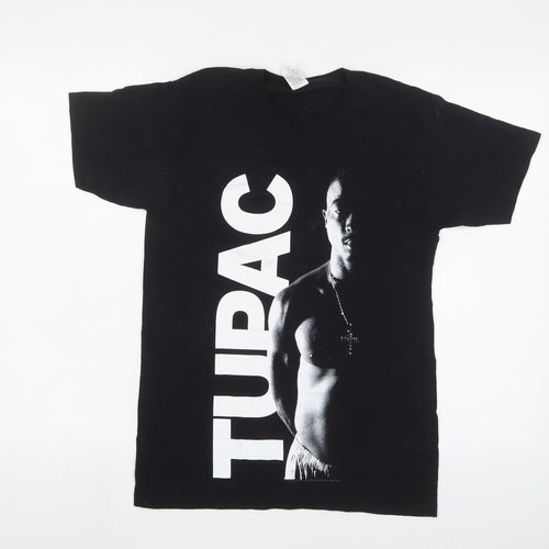 Tupac Mens Black Cotton T-Shirt Size S Crew Neck