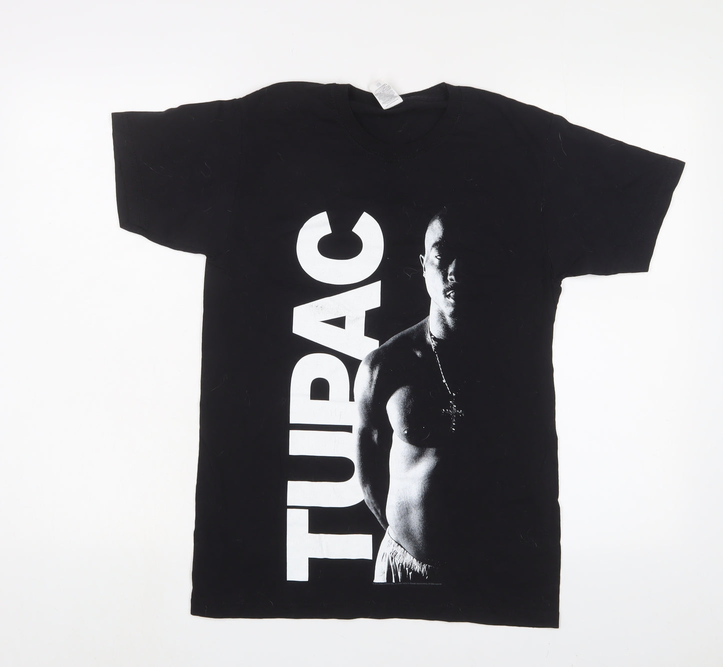 Tupac Mens Black Cotton T-Shirt Size S Crew Neck