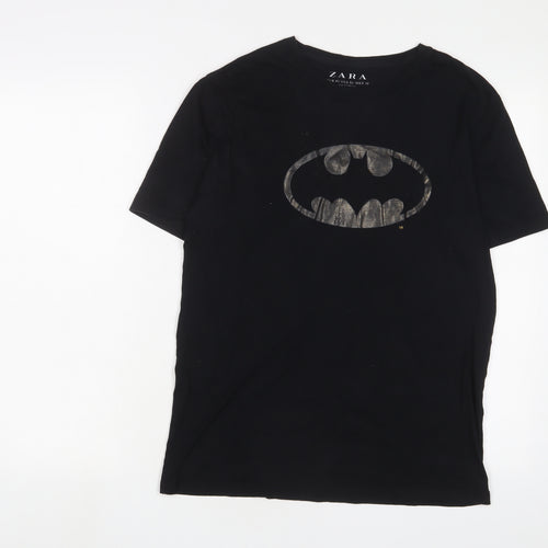 Zara Womens Black Cotton Basic T-Shirt Size M Crew Neck - Batman