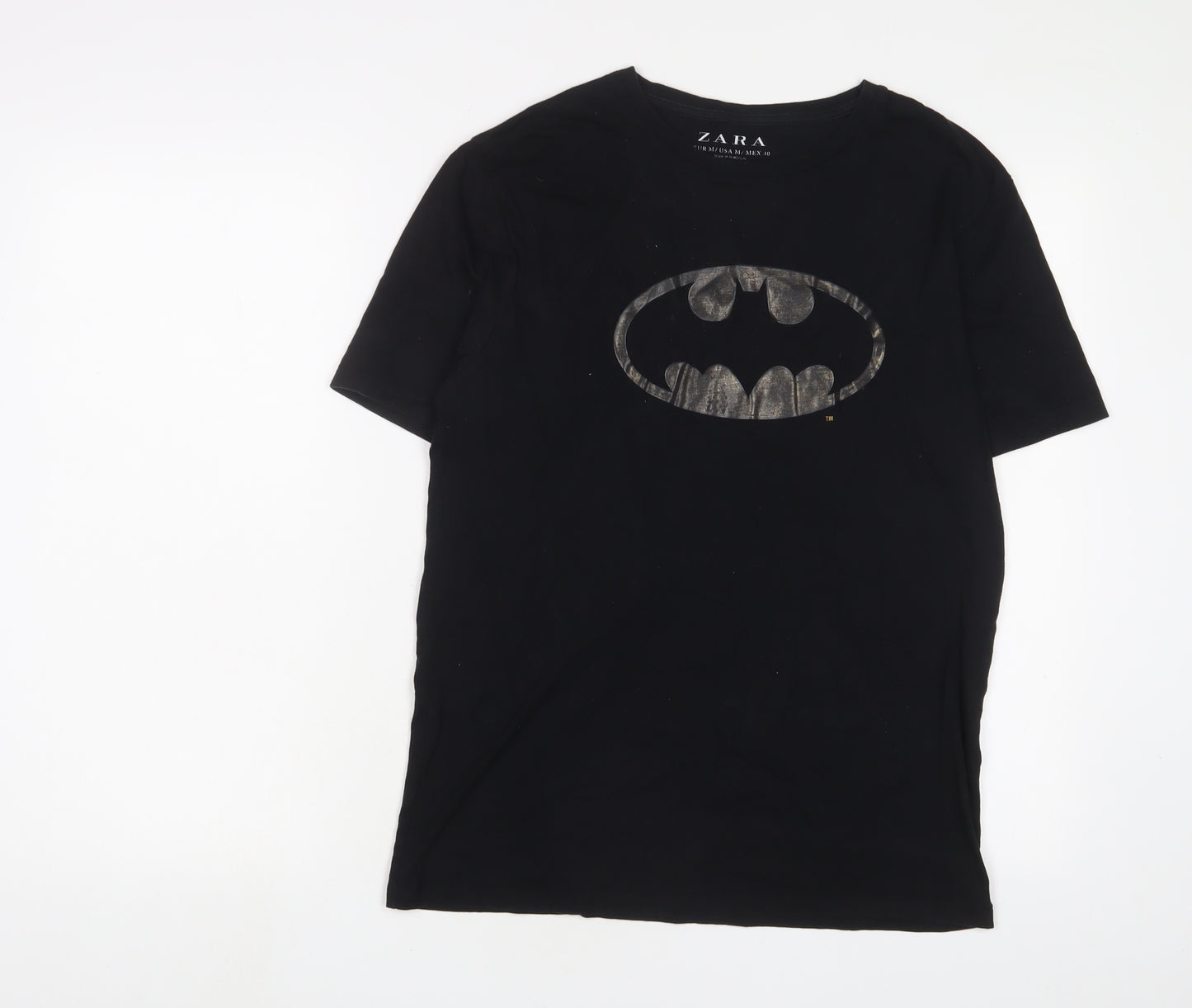 Zara Womens Black Cotton Basic T-Shirt Size M Crew Neck - Batman