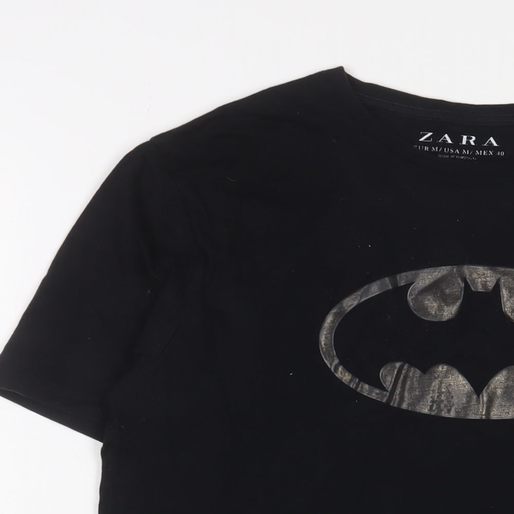 Zara Womens Black Cotton Basic T-Shirt Size M Crew Neck - Batman