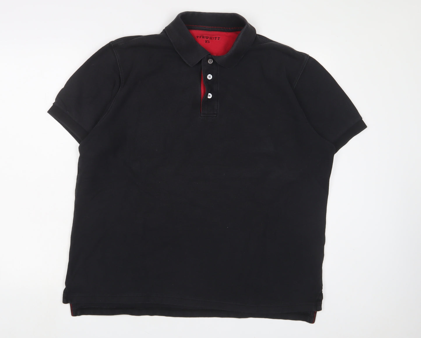 Charles Tyrwhitt Mens Black Cotton Polo Size XL Collared Button