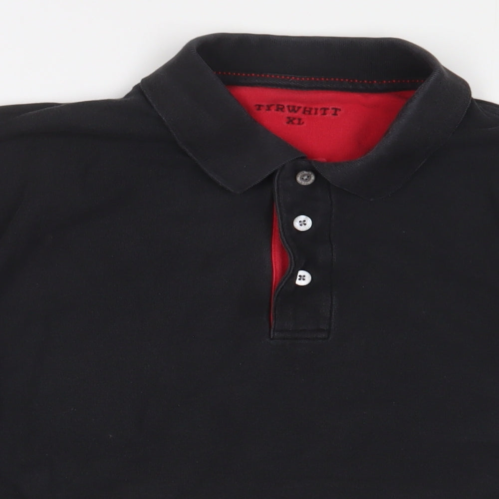 Charles Tyrwhitt Mens Black Cotton Polo Size XL Collared Button