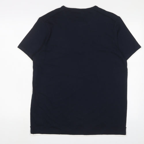 Jasper Conran Mens Blue Cotton T-Shirt Size L Henley - Logo