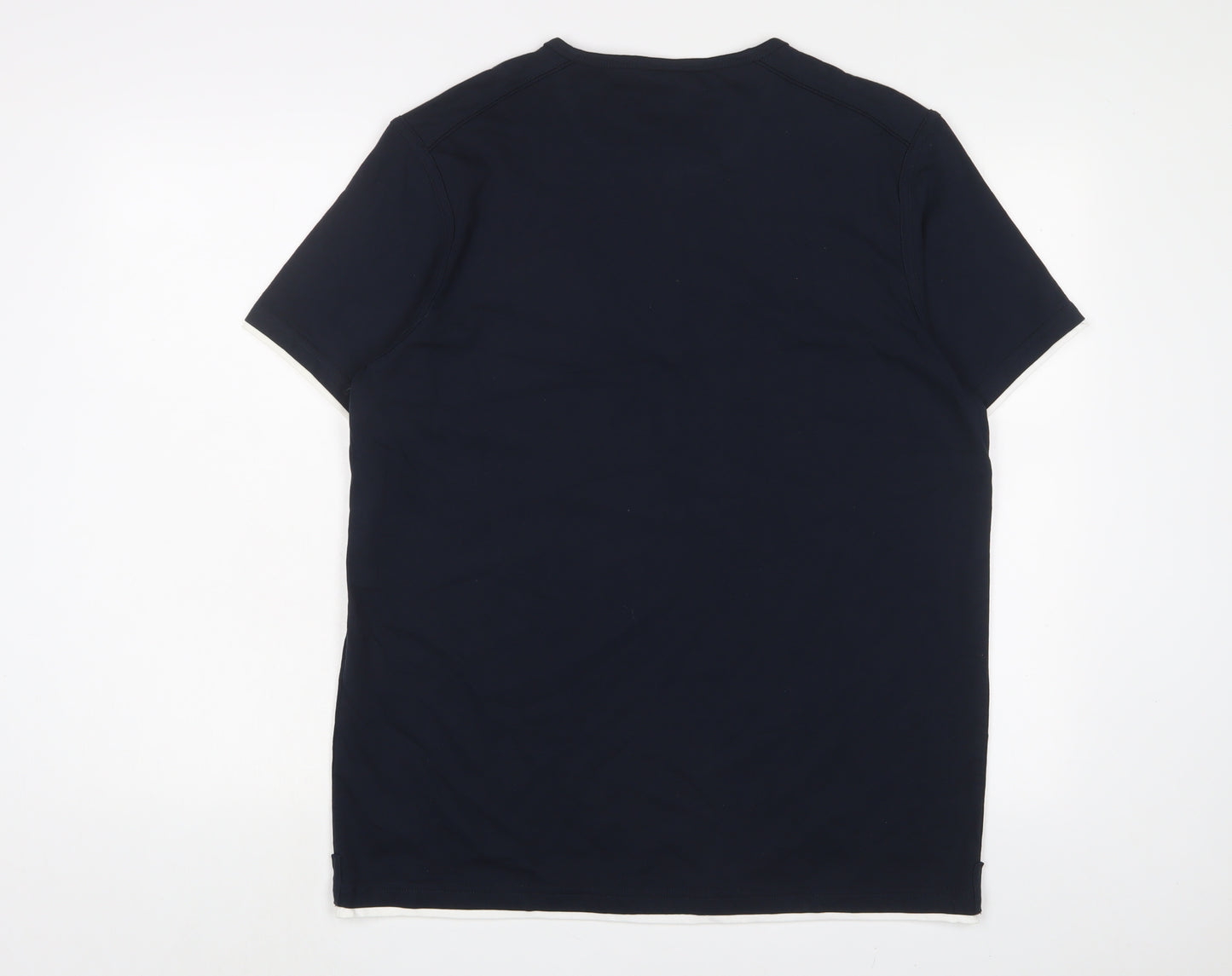 Jasper Conran Mens Blue Cotton T-Shirt Size L Henley - Logo