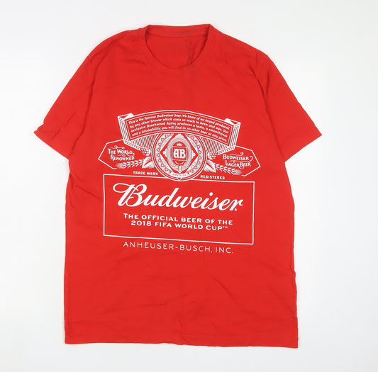 Budweiser Mens Red Cotton T-Shirt Size M Crew Neck