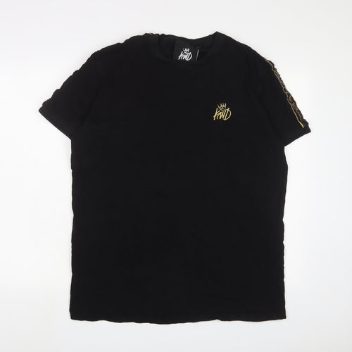 KWD Mens Black Cotton T-Shirt Size XL Crew Neck - Logo, Embroidered