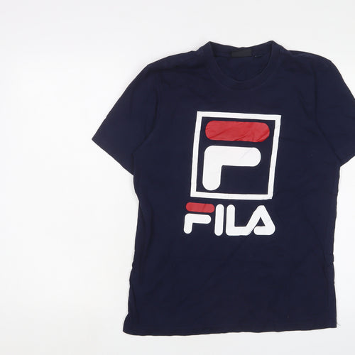 FILA Mens Blue Cotton T-Shirt Size M Crew Neck - Logo