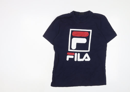 FILA Mens Blue Cotton T-Shirt Size M Crew Neck - Logo