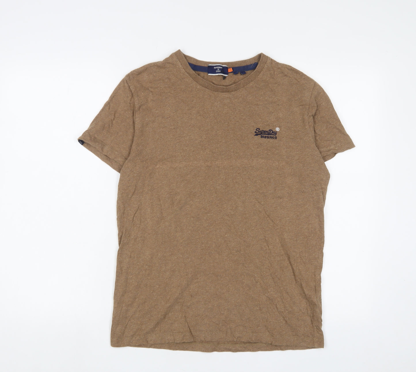 Superdry Mens Brown Cotton T-Shirt Size S Crew Neck - Logo, Embroidered